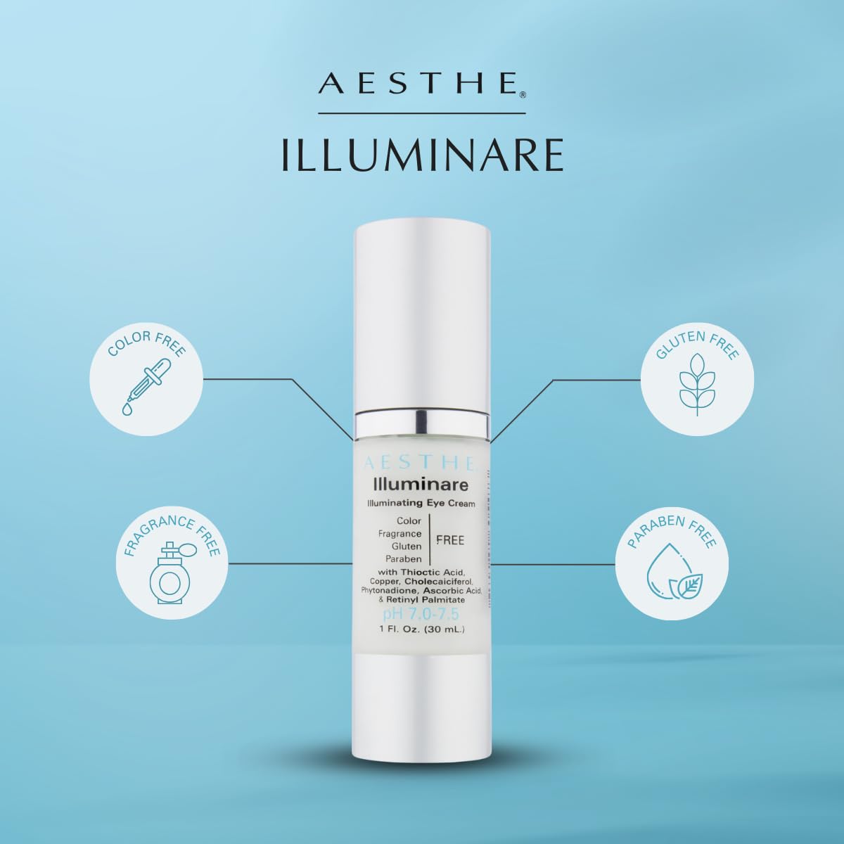 Aesthe Illuminare Illuminating Eye Cream - Color-Free, Fragrance-Free, Gluten-Free Skincare for Eyes with Thioctic Acid, Copper & More - For Puffiness & Dark Circles - Tighten & Smooth - 1 fl oz